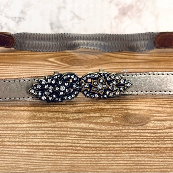Fossil Genuine Leather Silver Rhinestone Belt Size Large L - Picture 2 of 8